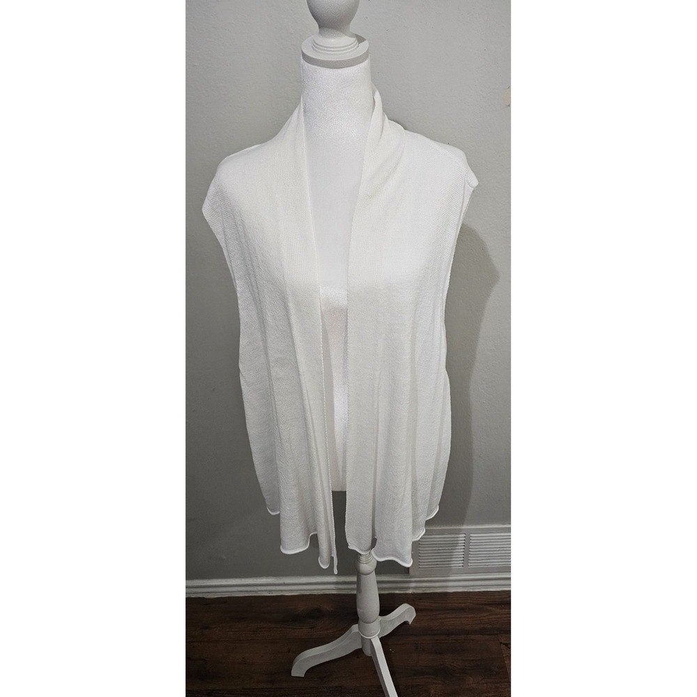 Eileen Fisher Women 3X White Open Front  Knit Sweater Vest Minimalist 100% Linen
